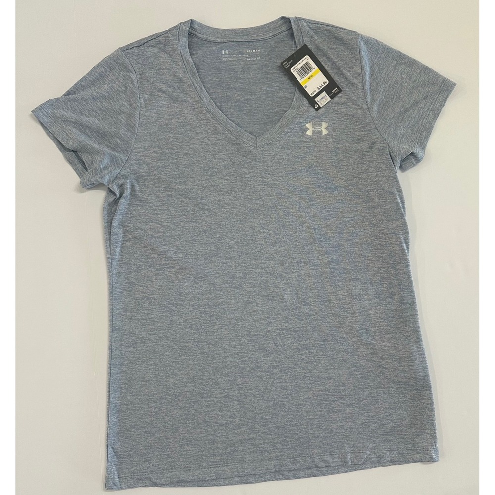 Under Armour Womens HeatGear V-Neck T-Shirt Blue Heather Space Dye Medium